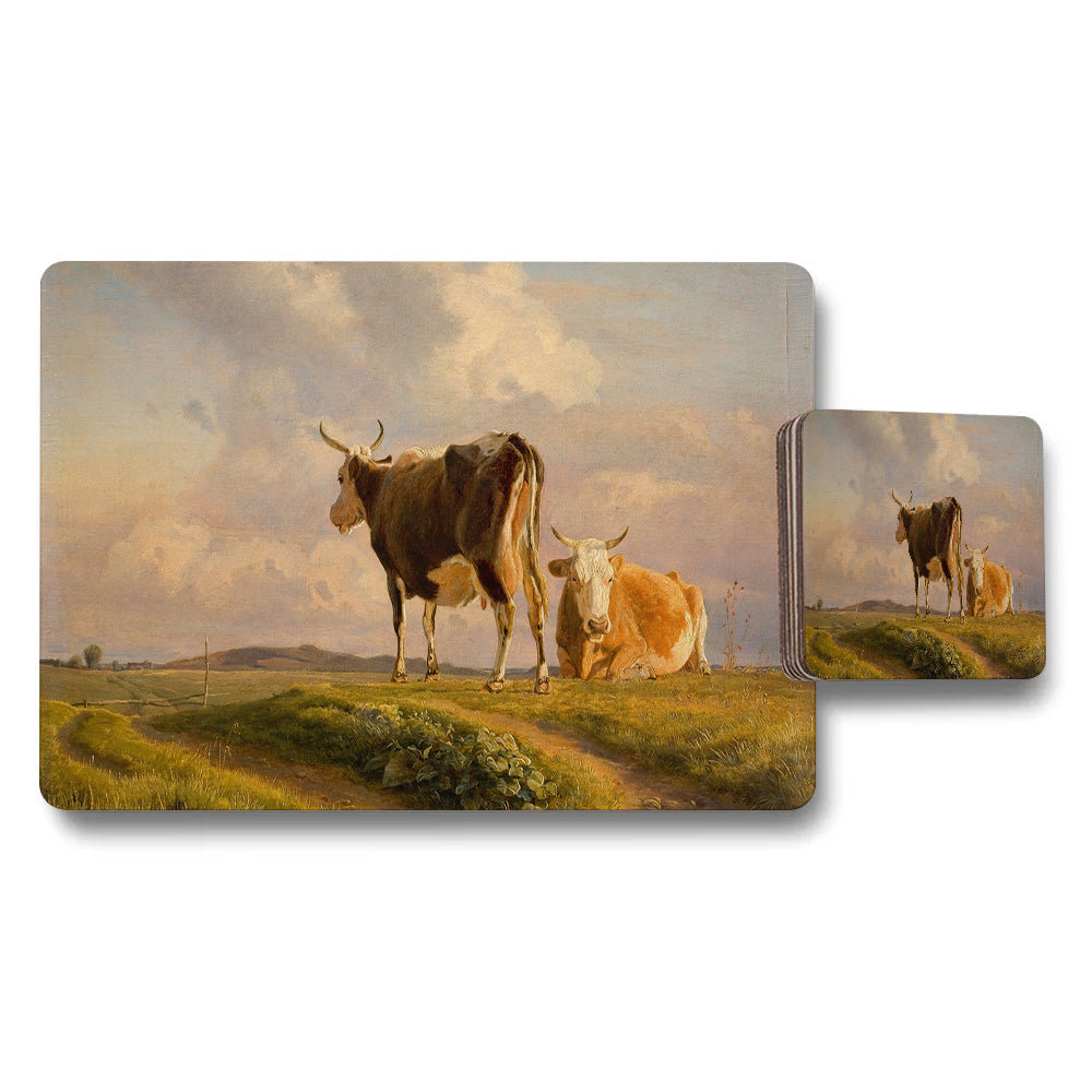 Pastoral Cows Landscape Placemats and Coasters Set