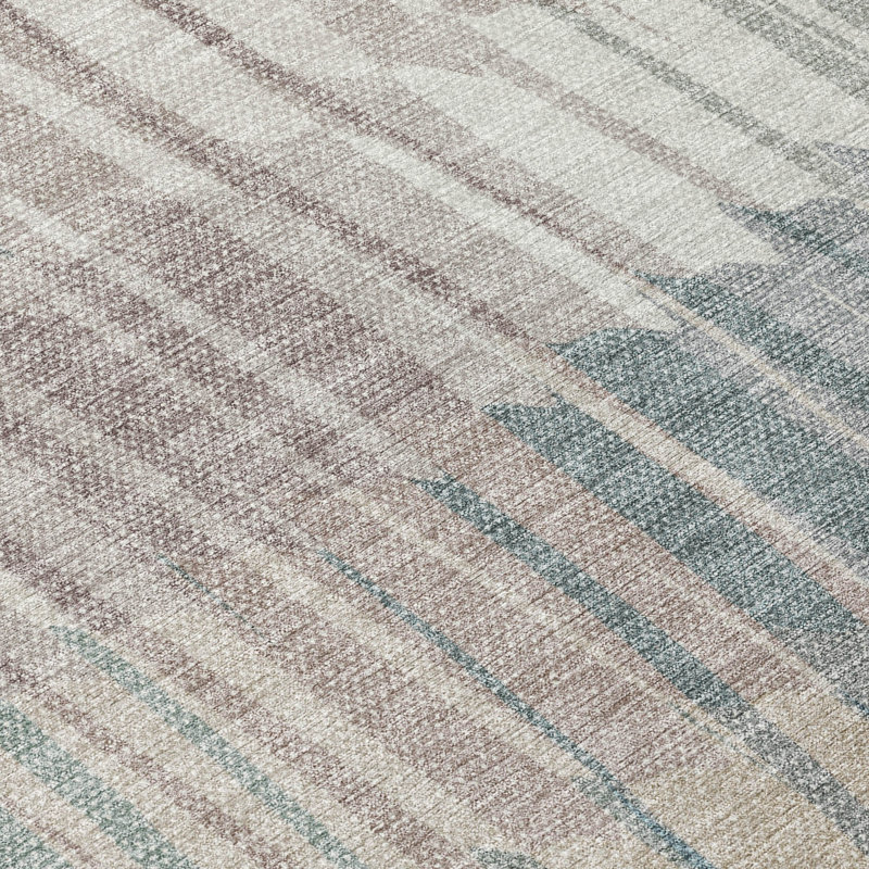 Machine Washable Indoor/Outdoor Huseby ACN2271 Stripes Rug, Round 8'