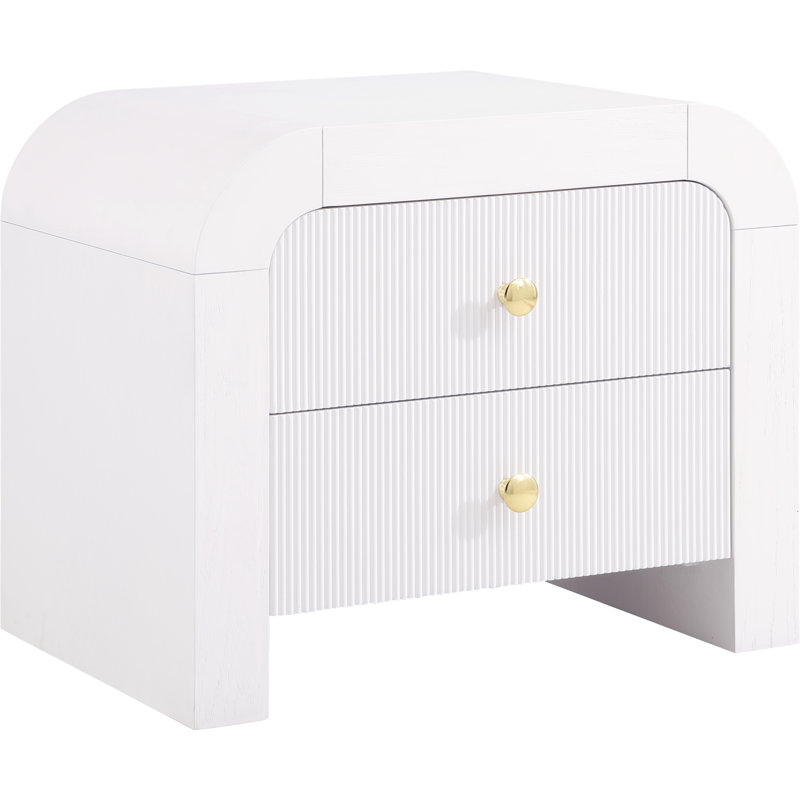 Alessondra 2 Drawer Fluted Night Stand, White