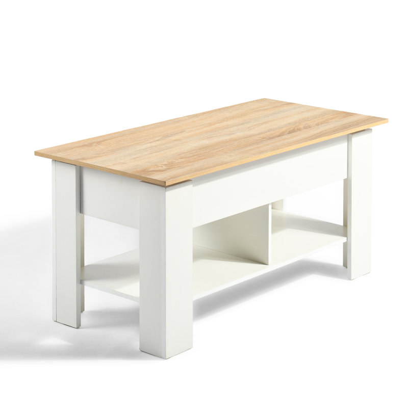 Elot Lift Top Coffee Table, Oak Wood/White