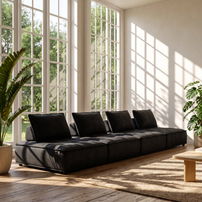 Anna 120" W x 40" D x 29" H Tufted Velvet 4-Piece Modular Sofa