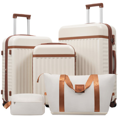 Ensemble de bagage 5 pièces, valise de transport rigide, bagage extensible avec sacs de voyage, roulettes, verrou TSA