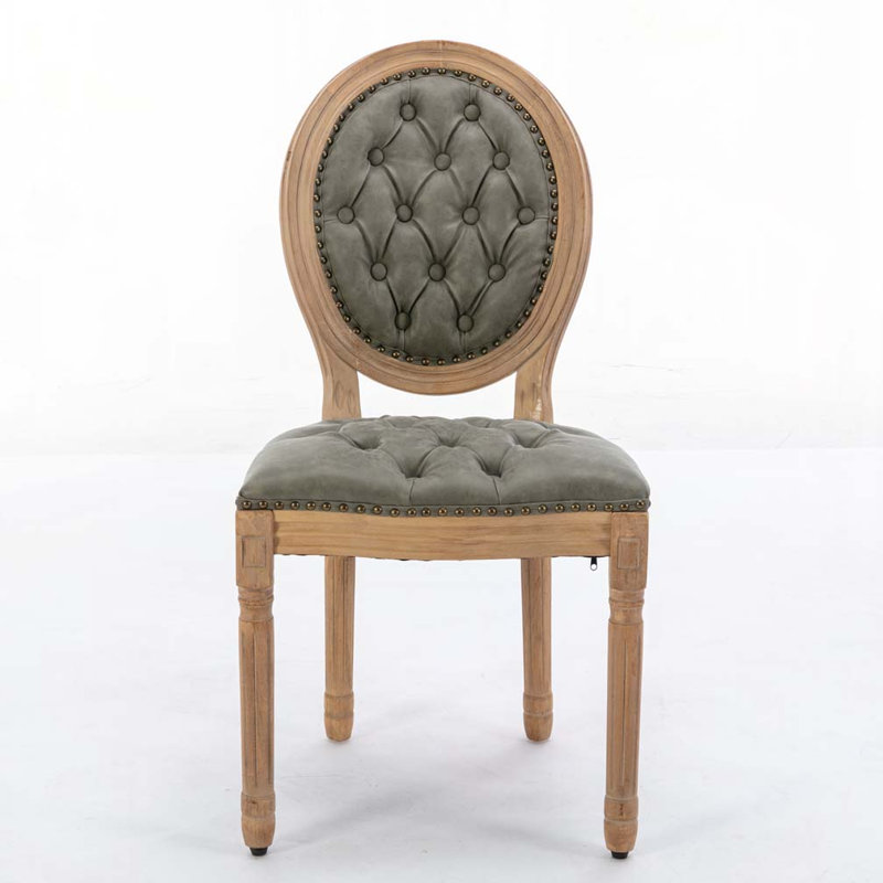Faux Leather Upholstered Dining Chair Set with Nailed Head,  Tufted Back, Olive Green
