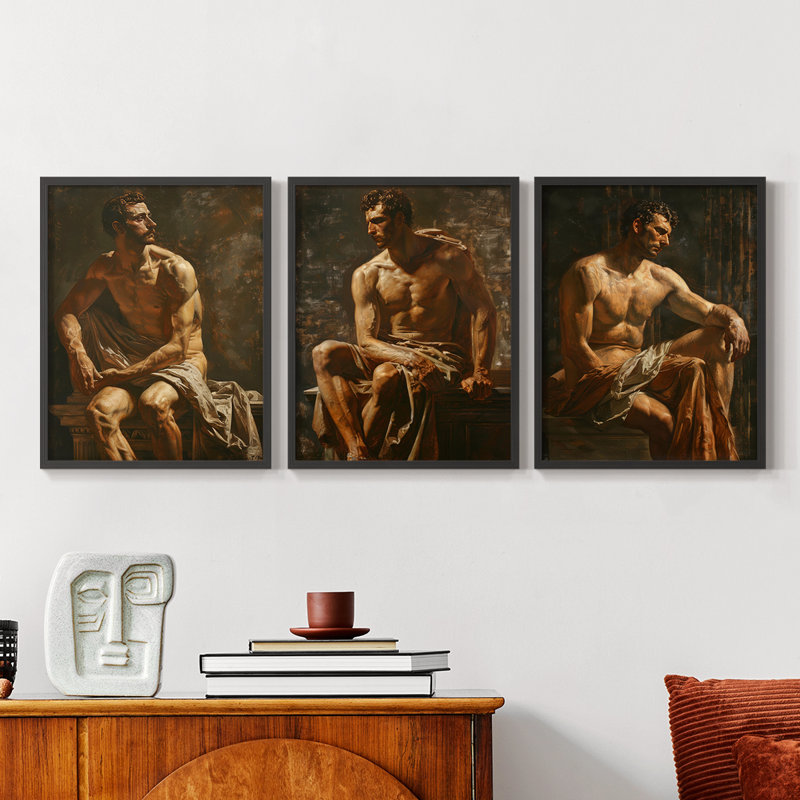 Série abstraite XCV III - Ensemble de 3 estampes numériques - Prêt à accrocher, H 28 po x l 22 po, Cadre noir