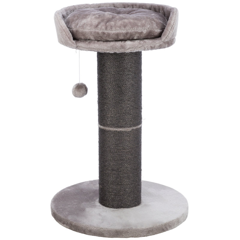 Gray Sisal 35" Cat Scratching Post with Plush Bed and Toy