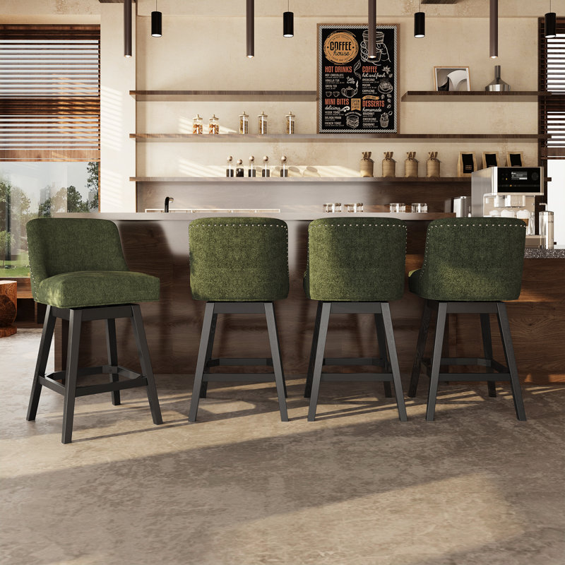 360°Bar Counter Stool with Solid Wood Frame, Green