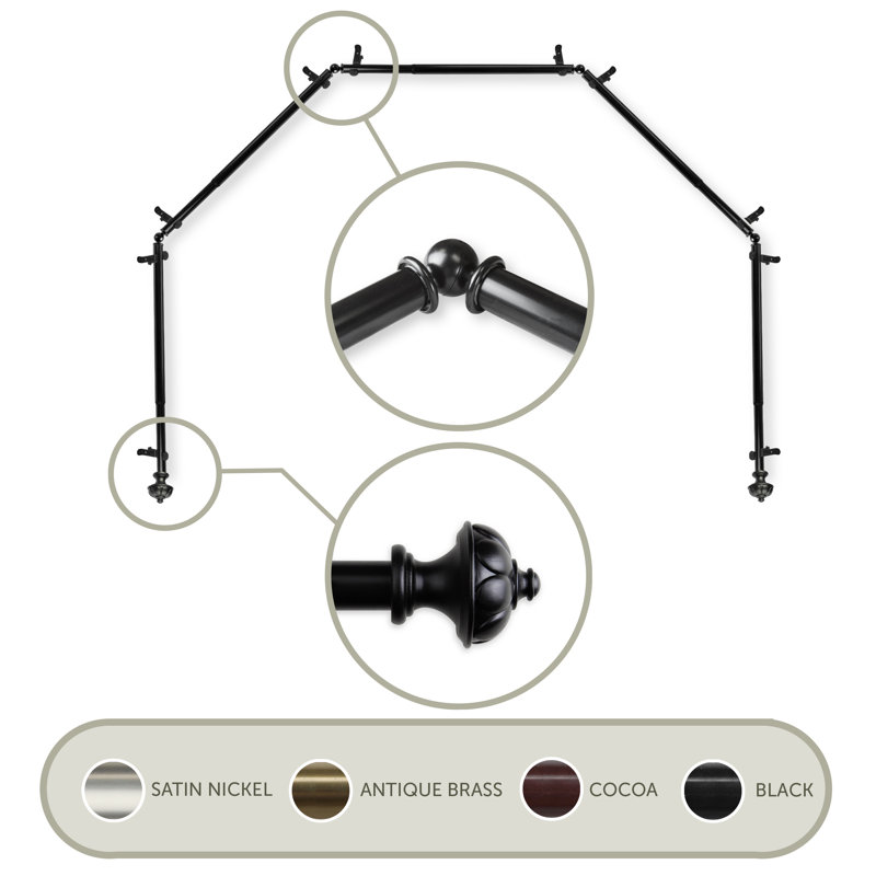 Tringle à rideaux simple ajustable Blondene, Noir, 28 po à 48 po (chaque côté)