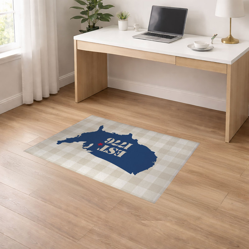 Tapis de sol antidérapant EST 1776 Gingham, L 60 po x P 36 po, Neutre; beige