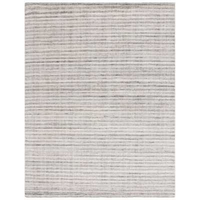 Tapis rayé en laine / viscose / coton tissé à la main Brileigh en ivoire / gris foncé