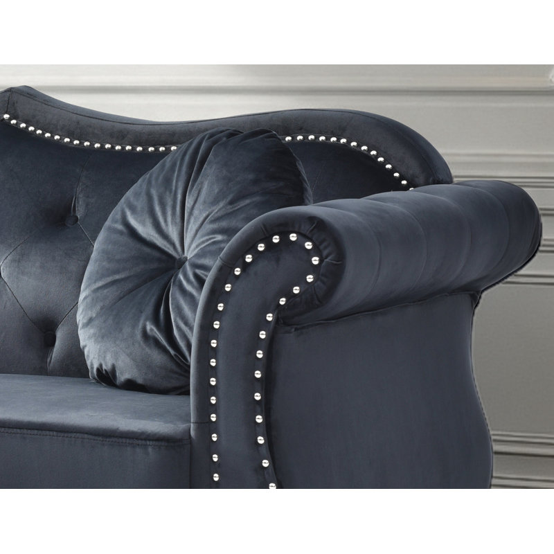 Modla  Velvet Fabric Loveseat, Black