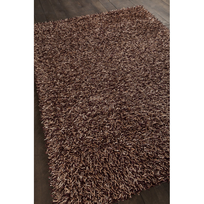 Heston Authentic Hand Woven Handmade Double-Mixed Purple & Beige Modern Abstract Polyester Shag Area Rug, Rectangle 9' x 13'