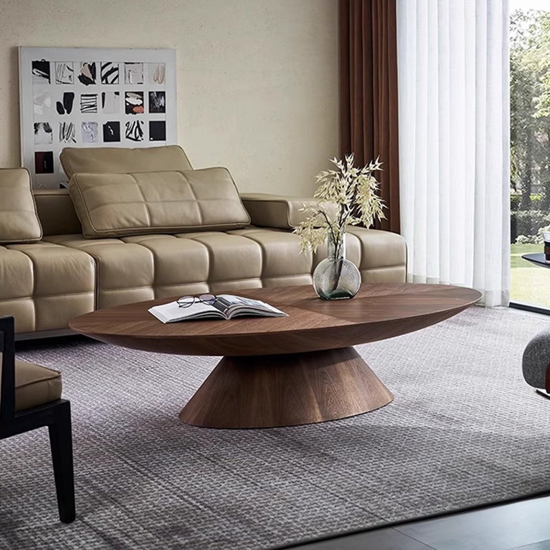 Table basse ovale luxueuse de couleur noyer clair, H 14,17 po x L 43,3 po x l 23,62 po