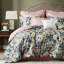 Édredon pour grand lit 8 pièces avec confort en coton toutes saisons, rayure rose blanche réversible et certification, motif rayé, détails décoratifs, dessus respirant