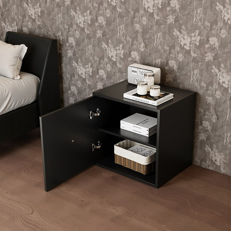 Petite armoire de rangement moderne avec porte et tablette décorative quadrilobe, Noir