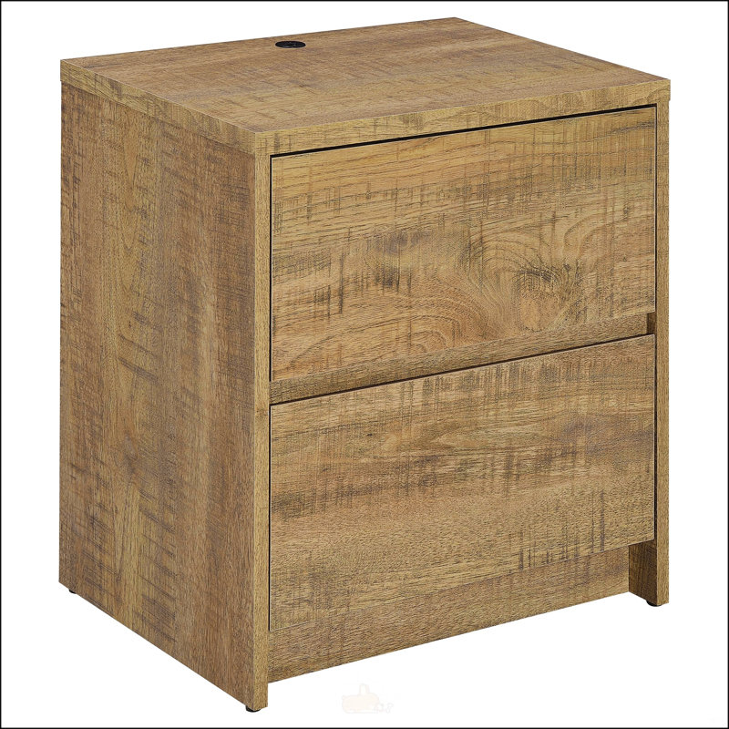 Table de chevet à 2 tiroirs Geary avec lumières DEL et USB, parfaite pour les chambres modernes et pour plus de commodité.