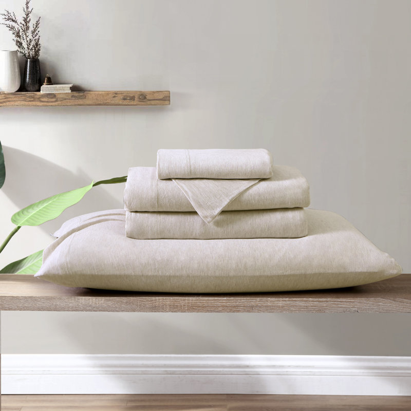 Fransen TENCEL Jersey Knit Sheet Set, Heather Oatmeal, California King Sheet Set with 2 Pillowcases