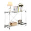 Table d'appoint en acrylique de 112 cm (44,04 po) avec structure en métal et 2 tablettes en verre, idéale pour le salon et la chambre. Pieds en verre.