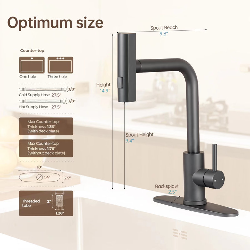 Robinet de cuisine rétractable Keboo, Noir mat