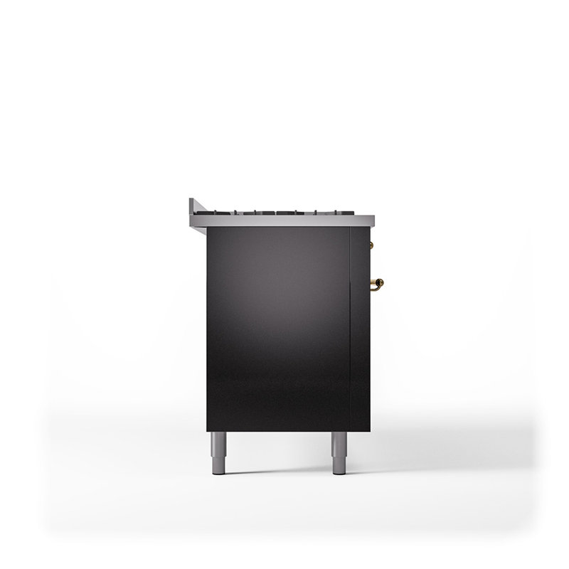 ILVE Nostalgie II 60 in Dual Fuel Range, 9 Burner, Griddle, Glossy Black/Brass, Natural Gas