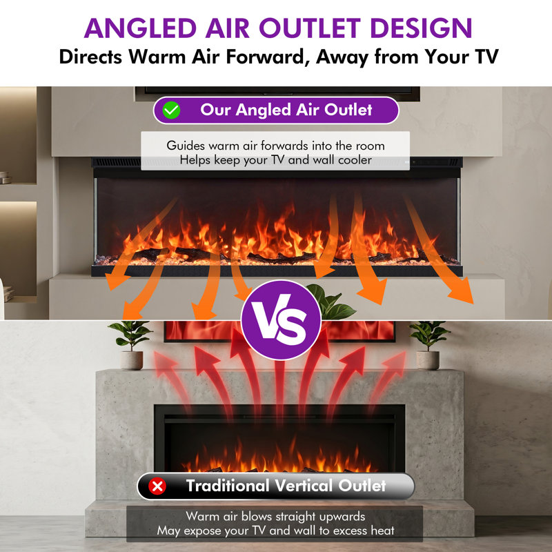 Advait Metro Lane Black Electric Fireplace, 44cm x 91.4cm x 20cm