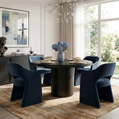 4 - Person Dining Table Sets With Solid Wood Round Table & 4 Upholstered Chenille Chairs