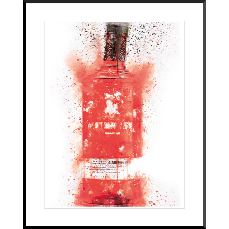 Red Gin Bottle - Single Picture Frame Print on Wood
