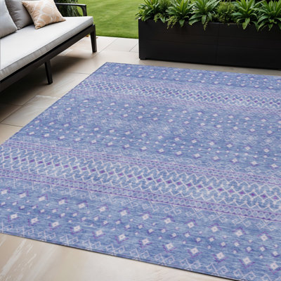 Tapis tribal mauve lavable intérieur / extérieur 5 pi x 8 pi bleu ciel