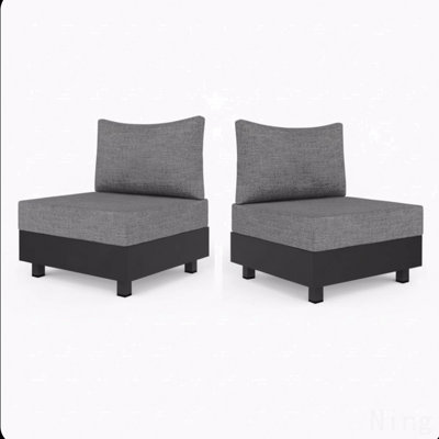 2-Piece Gray Aluminum Modular Armless Chairs For Pool Garden Balcony Porch