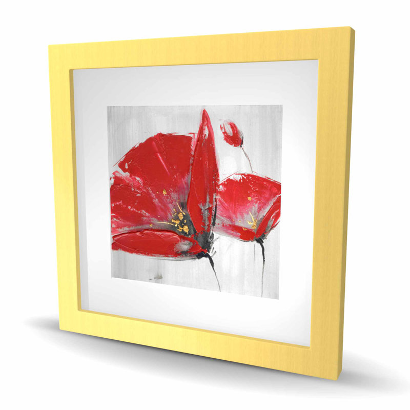 Three Red Flowers on Gray Background - Framed Matted Print