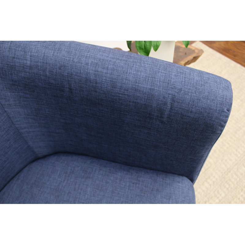 Liam Upholstered Barrel Chair, Jitterbug Navy Performance Basketweave