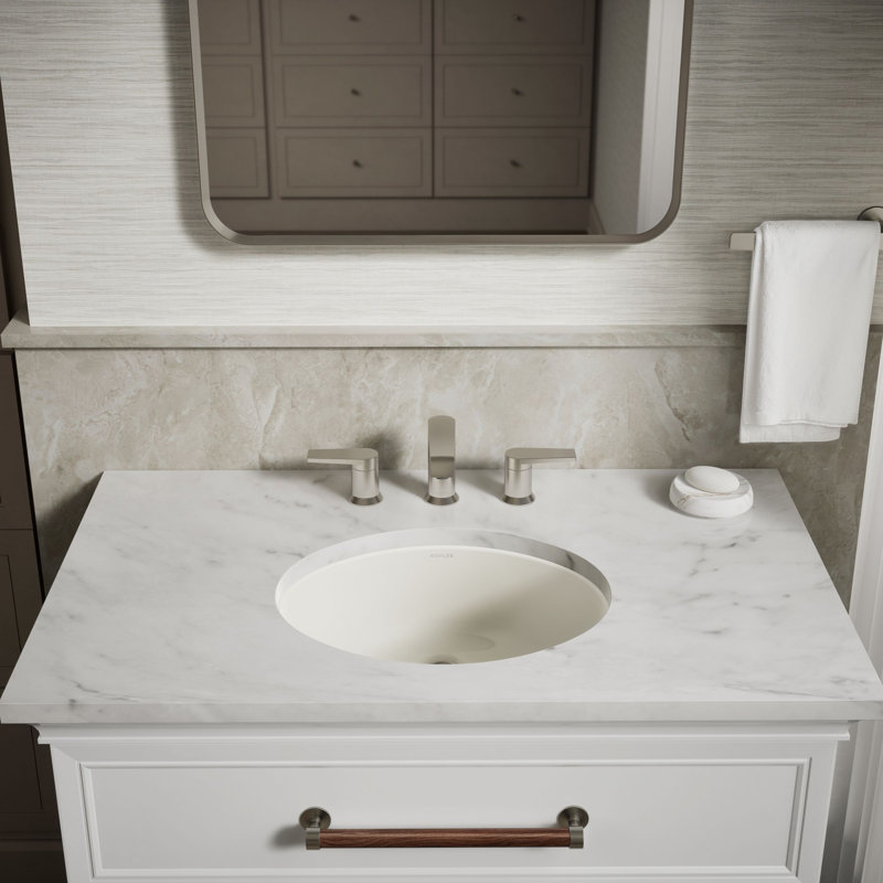 Caxton® Ceramic Oval Undermount Bathroom Sink with Overflow, Biscuit
