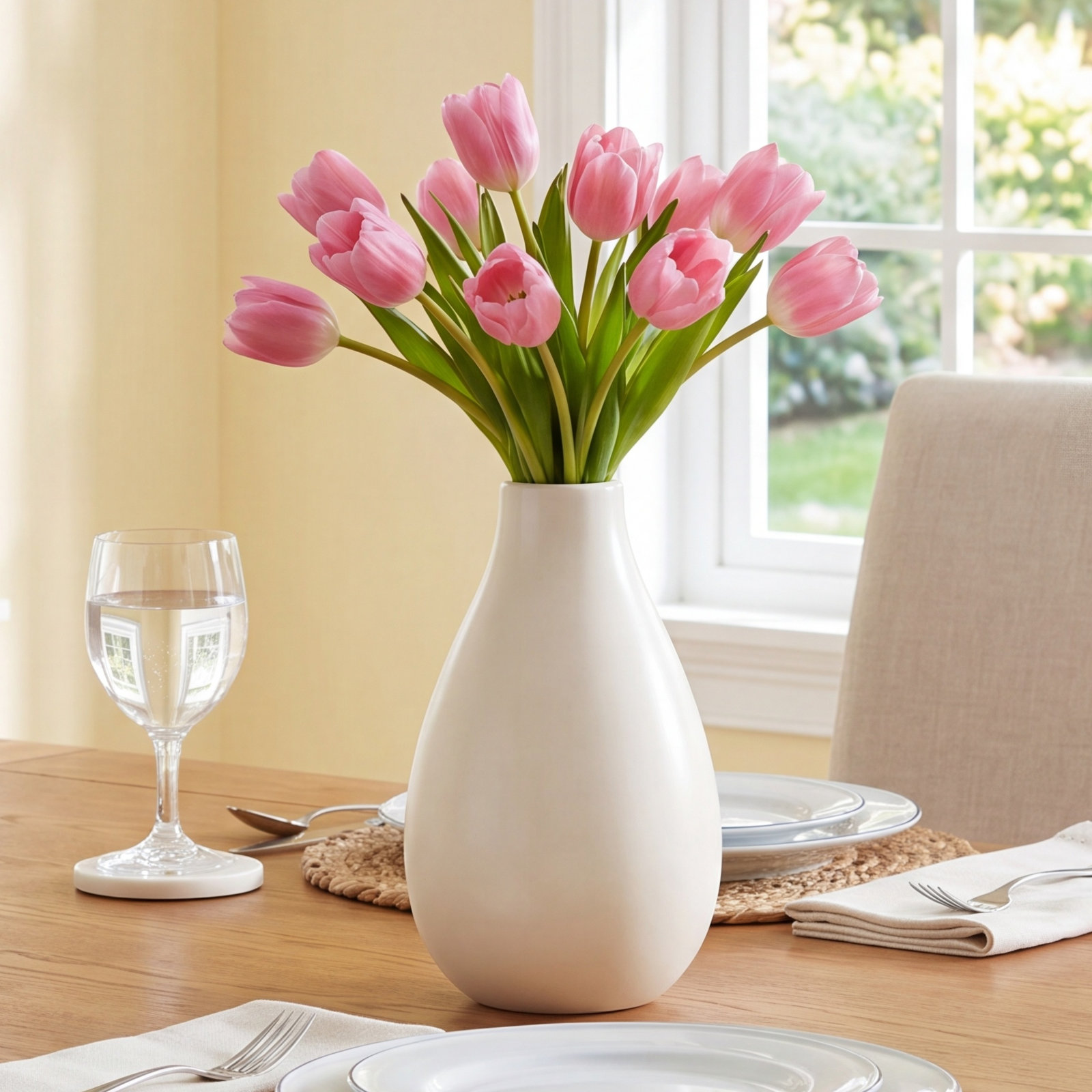Mable Metal Table Vase, White