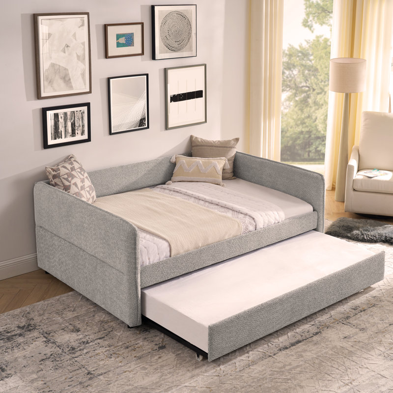 Daybed with Trundle Upholstered Tufted Sofa Bed, Full Size, Boucle Fabric,(83"x58.5"x29.5"), Gray