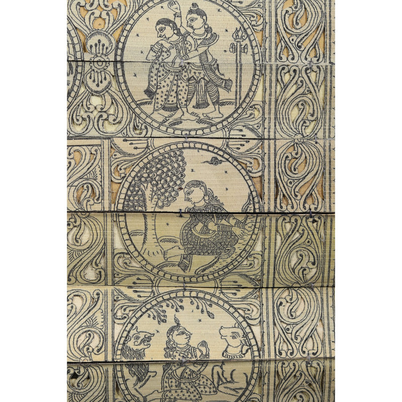 Époque de l'histoire de lord Ganesha, feuille de palmier par Purna Chandra, art mural indien spirituel indien H 19 po x l 14 po