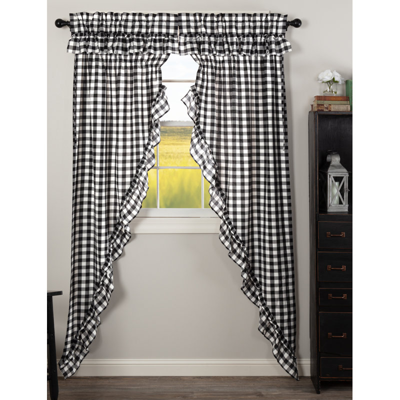 Annie Buffalo Check 100% Cotton Checkered Rod Pocket Curtain Panels, Country Black/Soft White