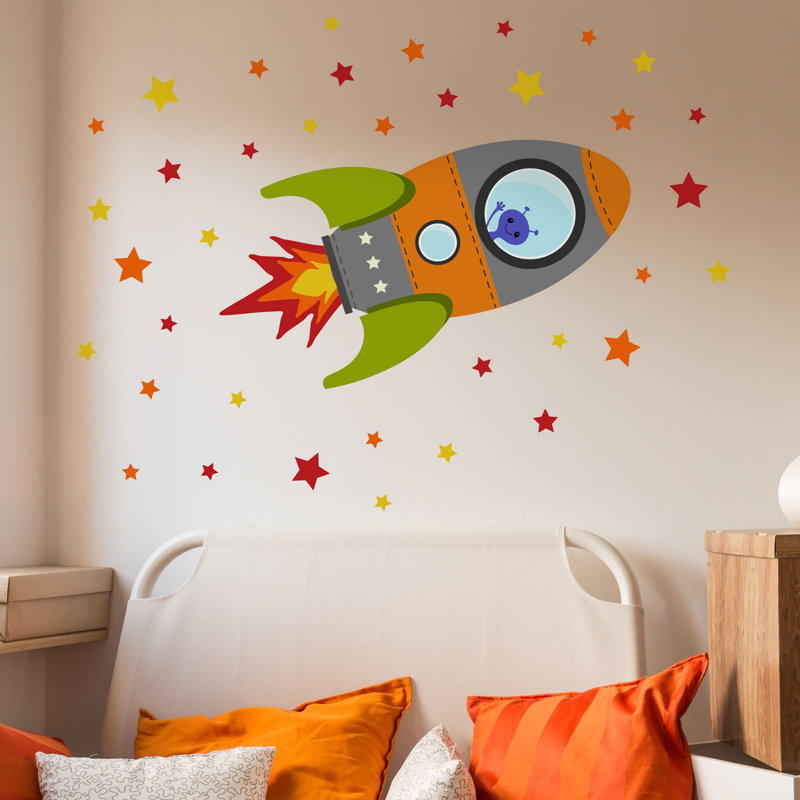 Flying Rocket Wall Stickers, Orange, 37cm H x 57cm W