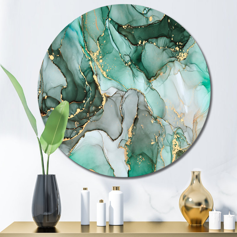 Green Luxury Abstract Fluid Art III On Metal Print