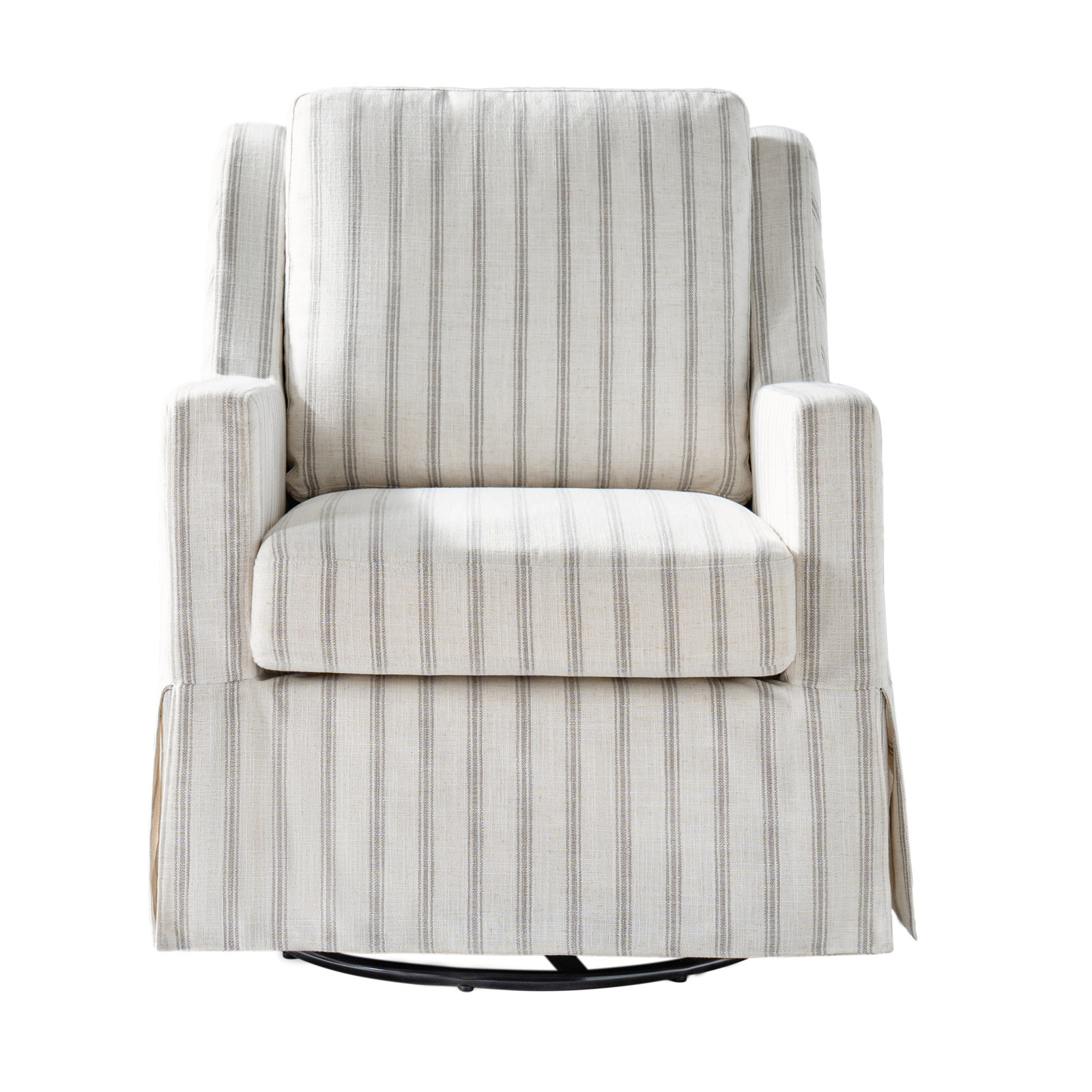 Minni Farmhouse Swivel Rocking Chair, Gray Striped