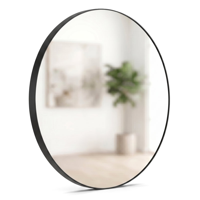 Miroir mural rond FINE FIXTURES, H 18 po x l 18 po, Noir mat, Fer
