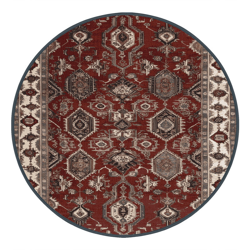 Machine Washable Persian Black Area Rug, Round 4'