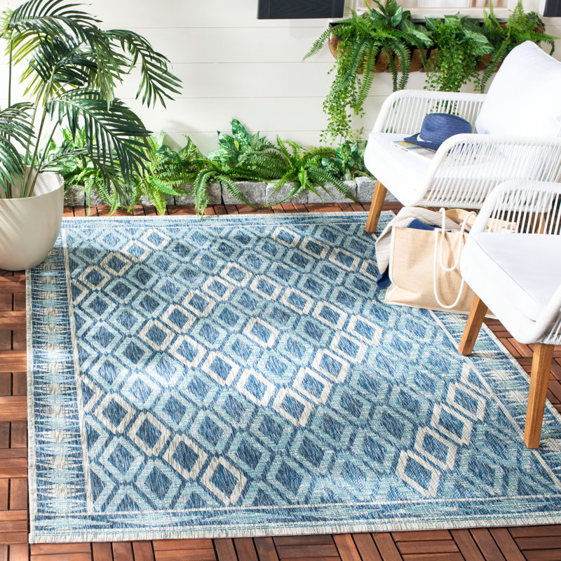 Addai Diamond Navy/Grey Indoor/Outdoor Rug