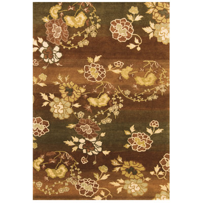 Wool Floral Area Rug in Brown/Yellow/Green