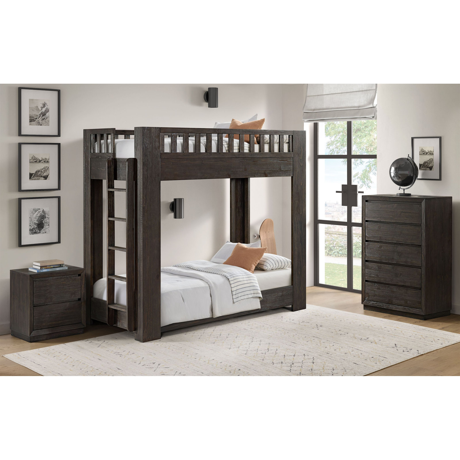 Albie Pine Bunk Bed, Twin, Cocoa