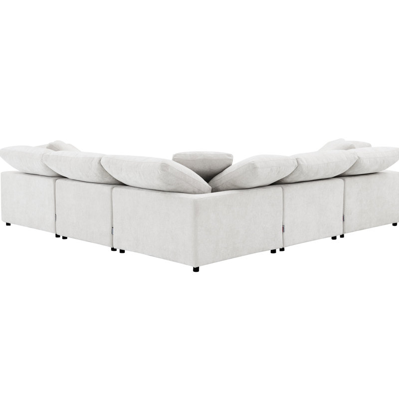 6 pièces de canapé modulaire en lin, 3 fauteuils d'angle et sans accoudoirs, canapé modulaire à structure en bois avec lin, 167,53 po Largeur, siège en mousse complète