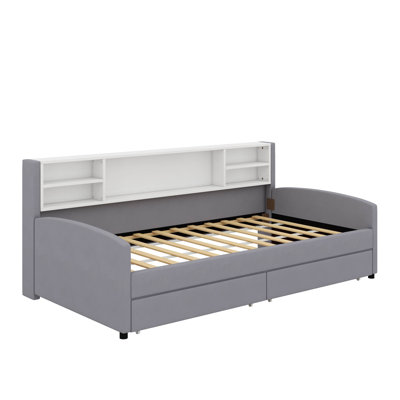 Lit plateforme simple tapissier avec tiroirs