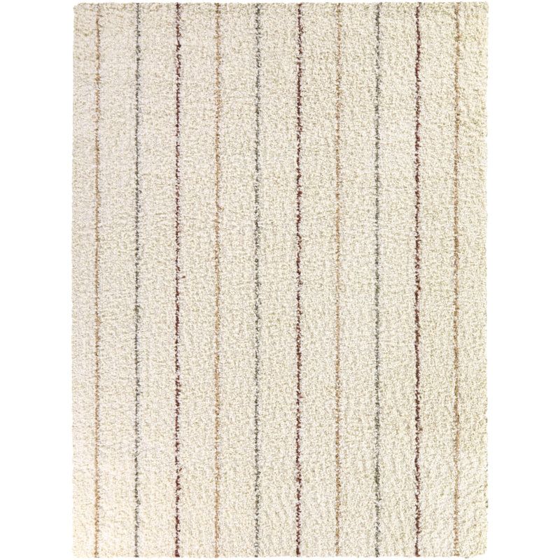 Yardley Cream Striped Shag Area Rug, Rectangle 7'10" x 10'