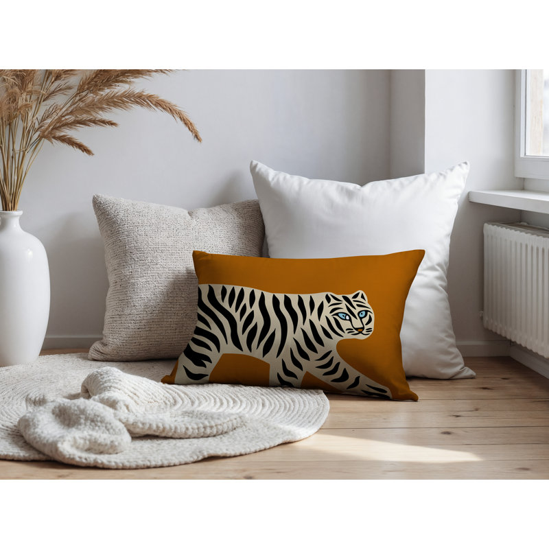 Oreiller rectangulaire intérieur / extérieur Gigi Tiger, Orange, H 25 po x l 18 po