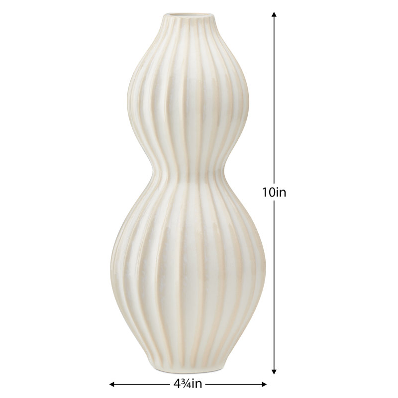  Londen 10" Ribbed White Ceramic Table Vase, 10" H x 4.75" W x 4.75" D, White