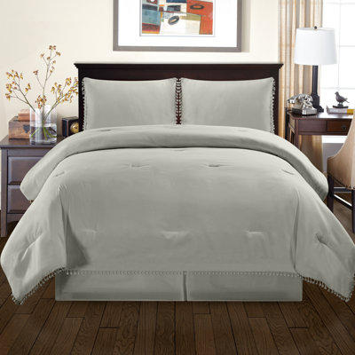 Superior Pom-Pom Traditional Solid Colour Comforter Set