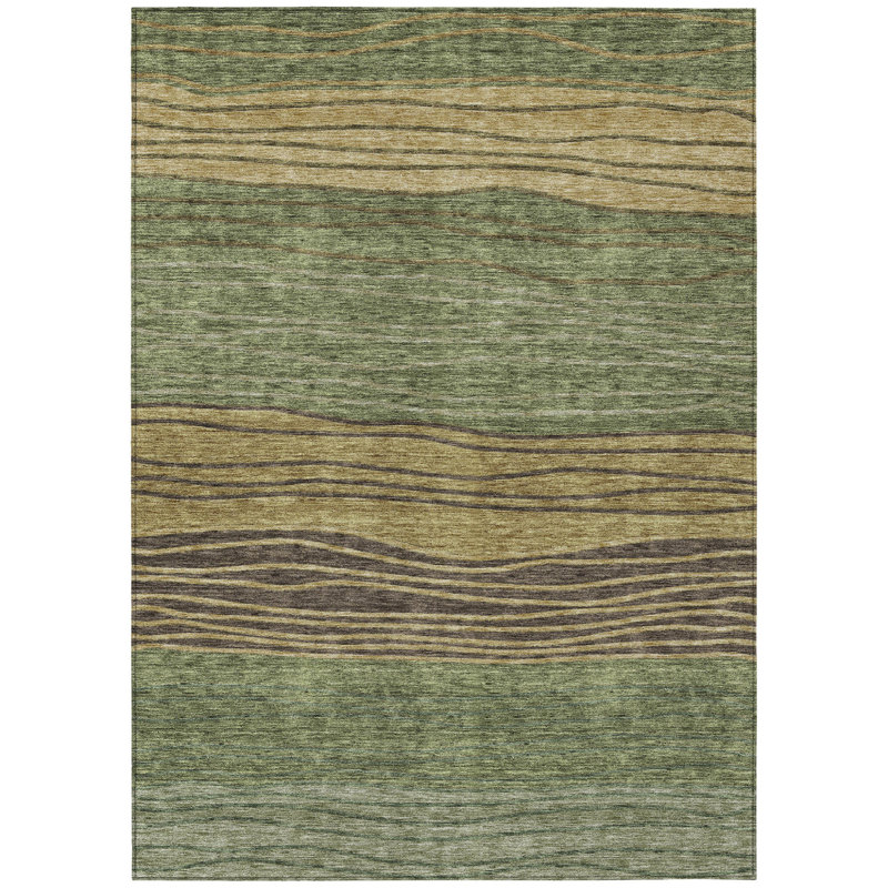 Tapis extérieur lavable à rayures vert olive et chocolat 3 pi x 5 pi